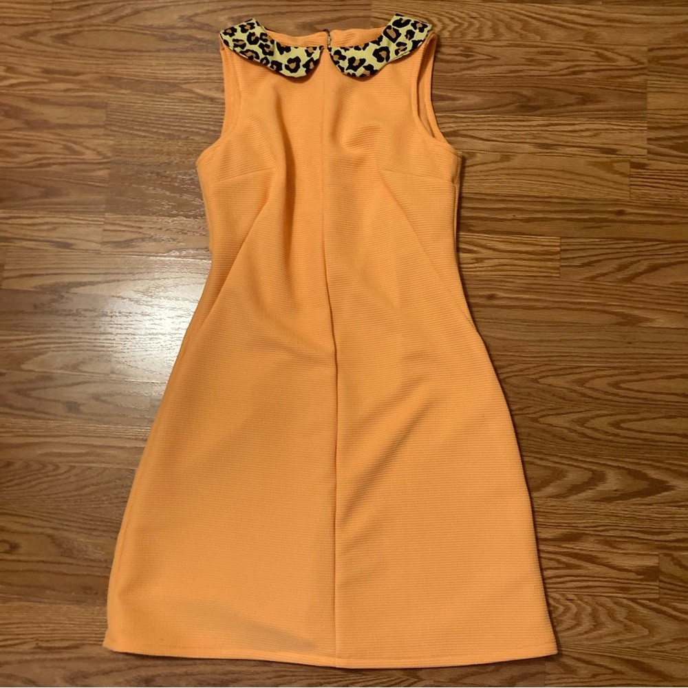 NWOT retro 1960s style OOAK handmade textured shift dress leopard print collar